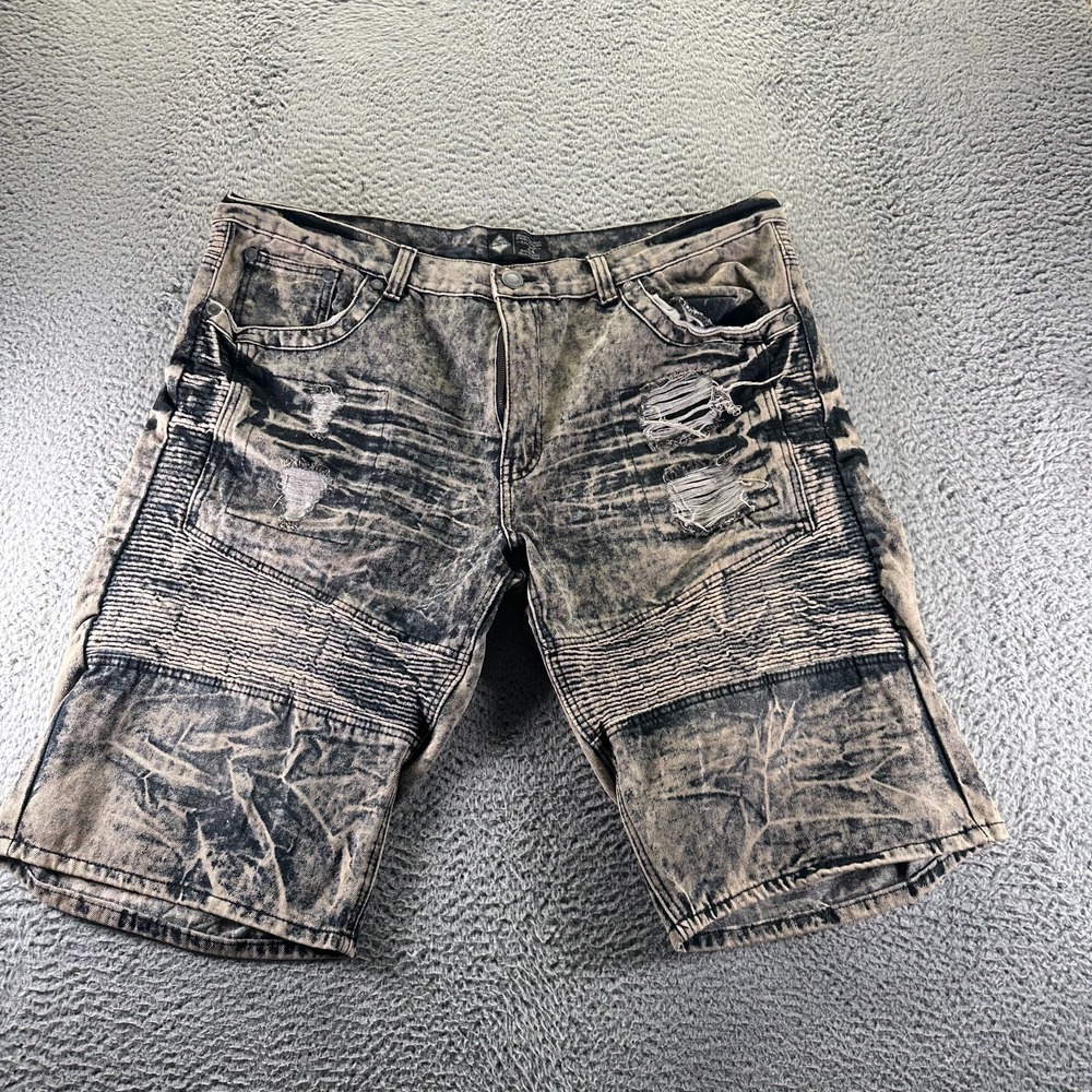 Road Narrows Shorts Men's 44‎ Brown Cotton Bermuda Moto Biker Faded Distressed